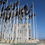 flagpoles-medium1 Black flags flutter in front of the US Interests Section obscuring the 'imperialist' messages from the electronic billboard.